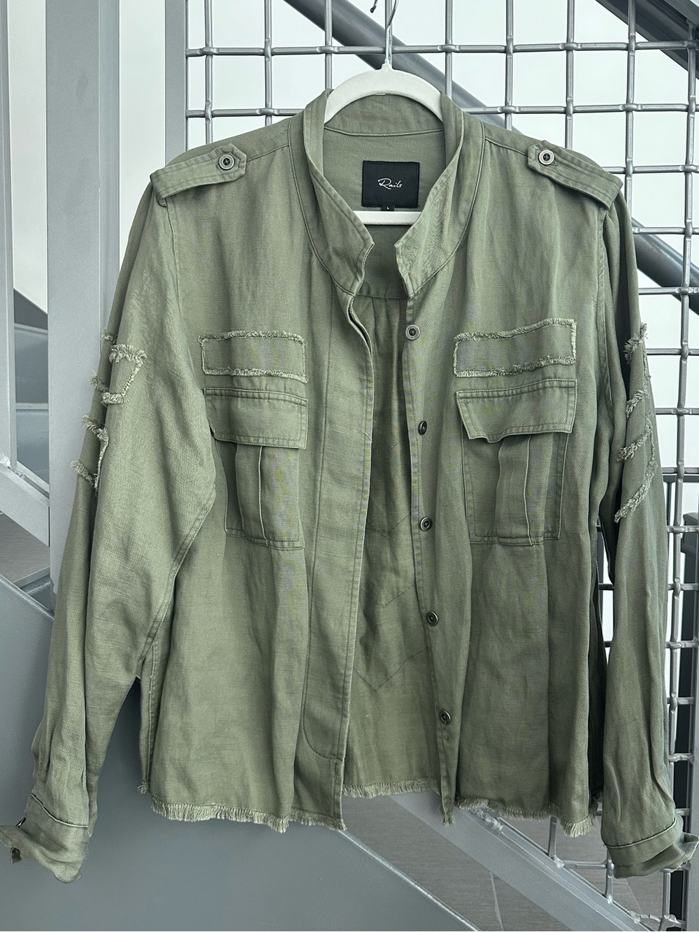 Rails Women’s Olive Green Military-Style Field Jacket with Epaulets Size L NWOT